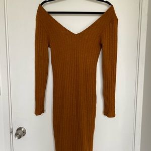 Ribbed rust midi dress
